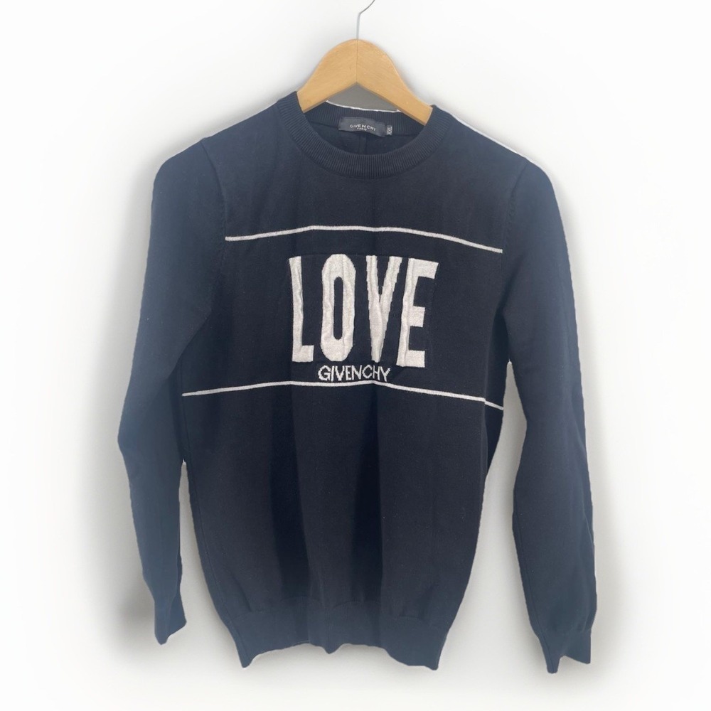 Givenchy Paris Sweater Women 2XL Black Love‎ Logo Knit Crewneck Designer